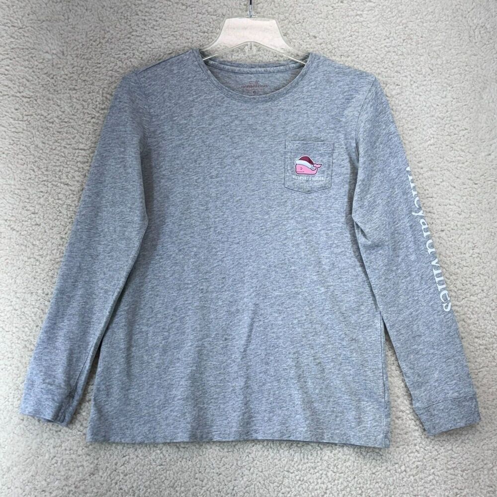 Vineyard Vines T-Shirt Girl XL 16 Gray Long Sleeve 100% Cotton Merry Christmas